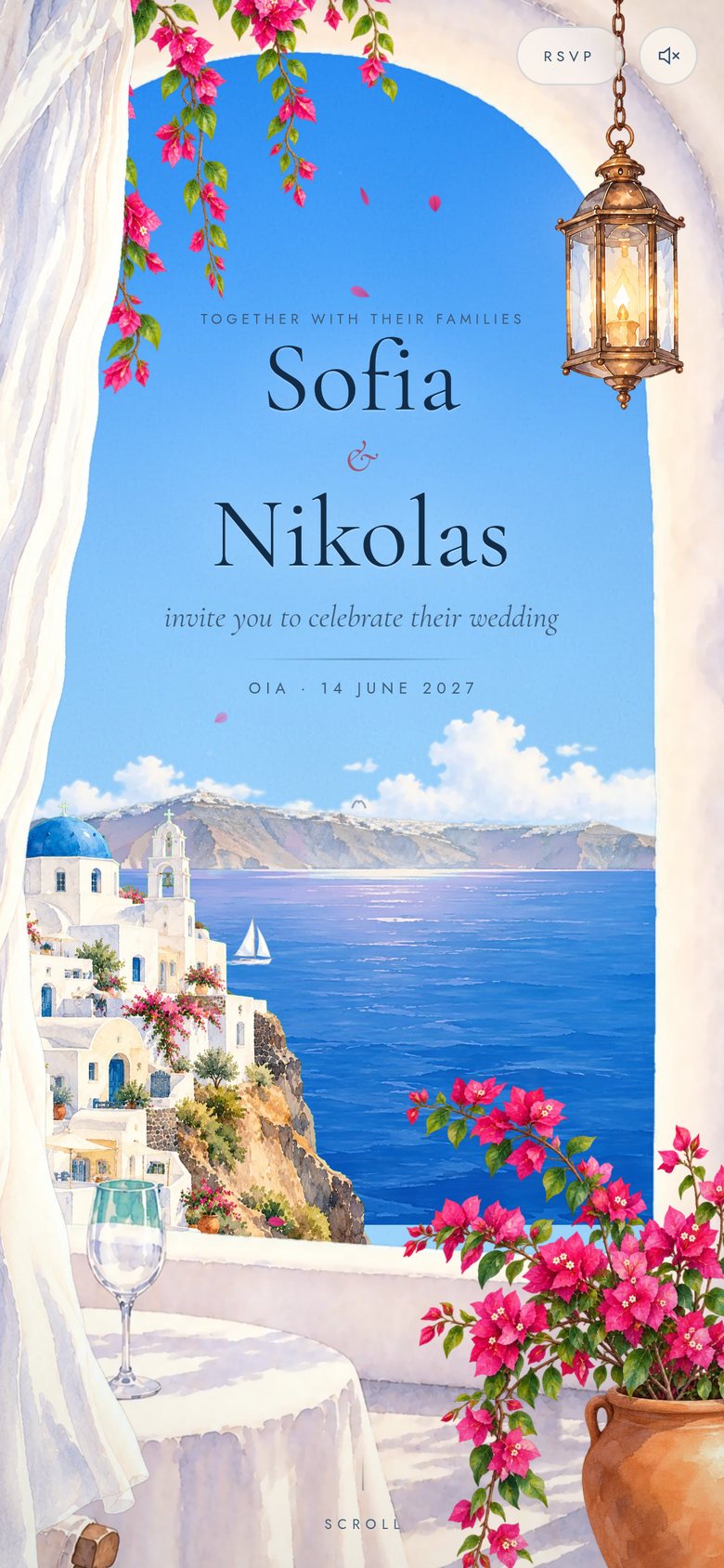 Santorini animated wedding invitation