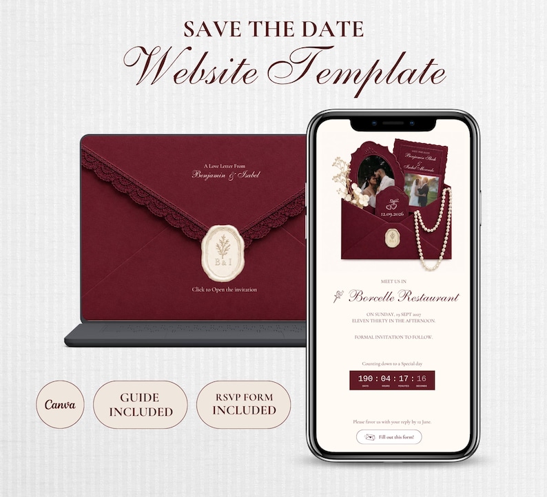 Burgundy save the date website template