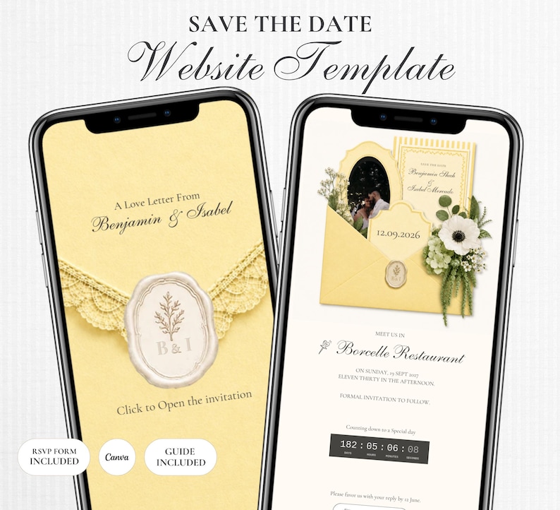 Butter Yellow & Terracotta save the date website template