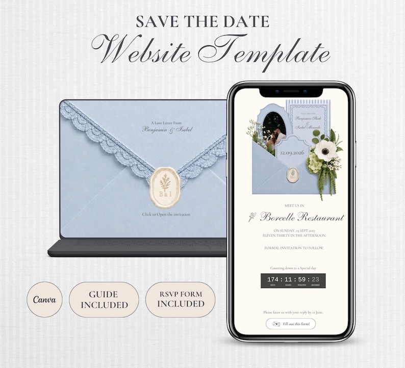Dusty Blue save the date website template