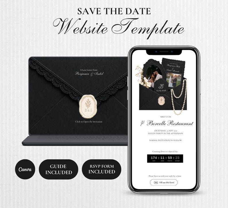 Pearl & Black save the date website template